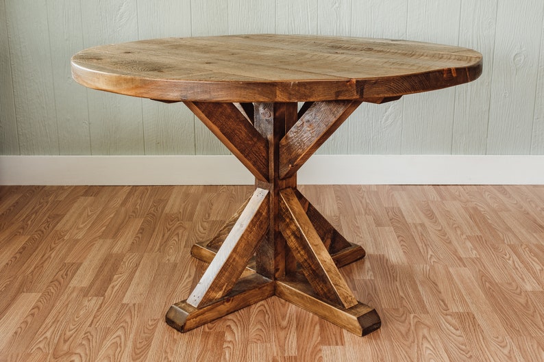 Round Farm Table With Trestle Base Etsy
