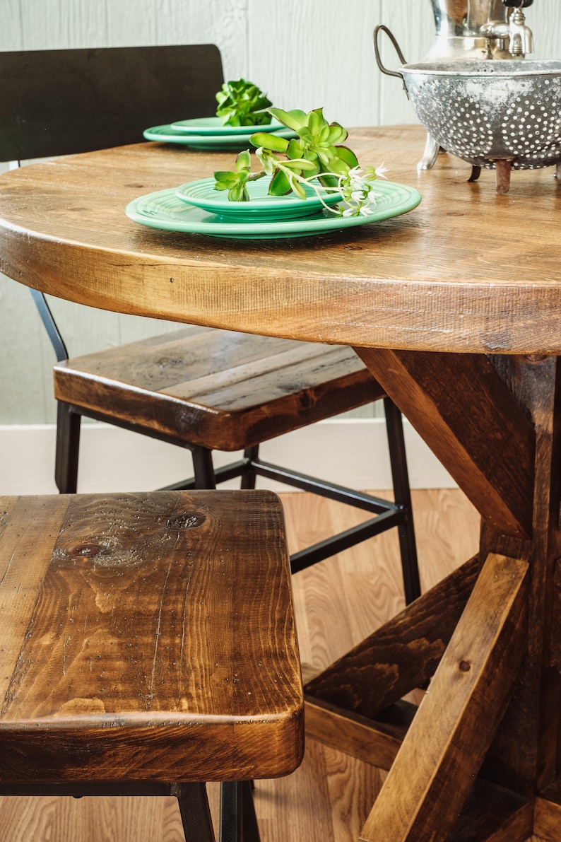 Round Farm Table With Trestle Base Etsy