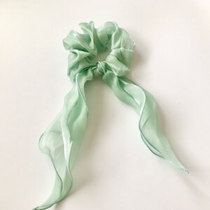 Organza scarf scrunchies, Bow Scrunchy, Scrunchies, Wedding Scrunchies /Netrual Scrunchies / satin scarf / hair scarf Green