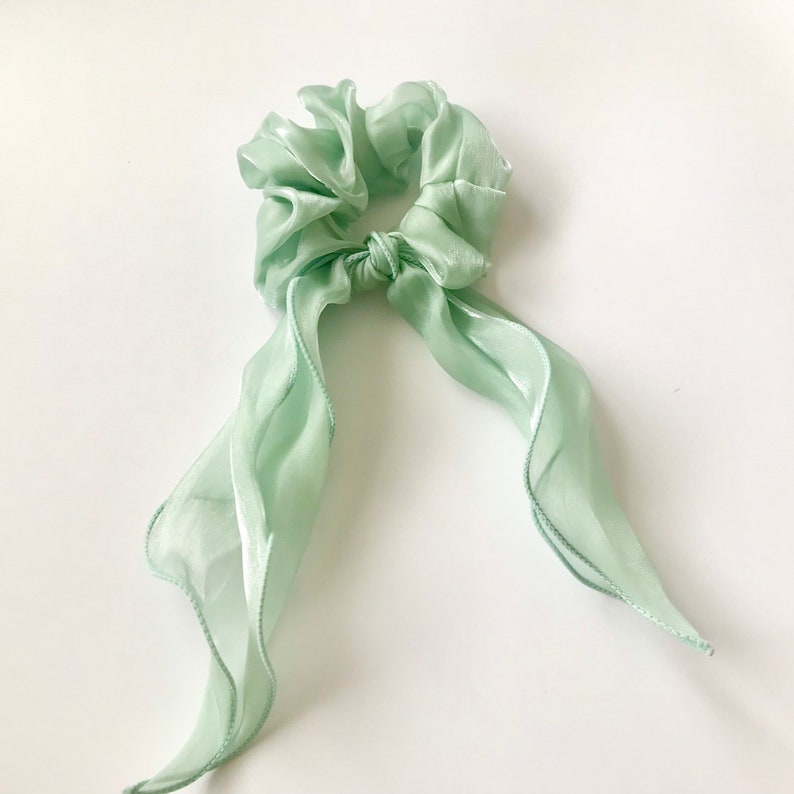 Organza scarf scrunchies, Bow Scrunchy, Scrunchies, Wedding Scrunchies /Netrual Scrunchies / satin scarf / hair scarf Green