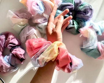 Oversized Rainbow Scrunchie, Strong Elastic, Thin and Thick Hair