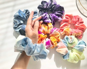 Tie Dye Velvet Scrunchies, Soft Hair Accessories