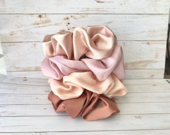 Large Silky Satin Scrunchies, Neutral Hair Tie