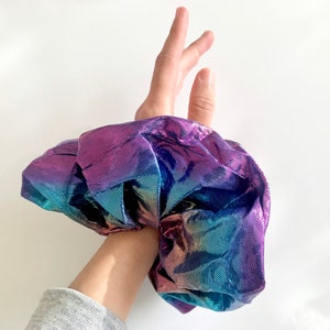 Iridescent oversized Scrunchy, Holographic Giant Scrunchies,Jumbo Scrunchies,XXL Scrunchies, Giant Fluffy Scrunchies