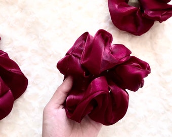 Large Burgundy Organza Scrunchie, Sheen Hair Tie