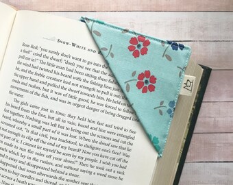 Handmade Blue Floral Corner Bookmark, Retro Style