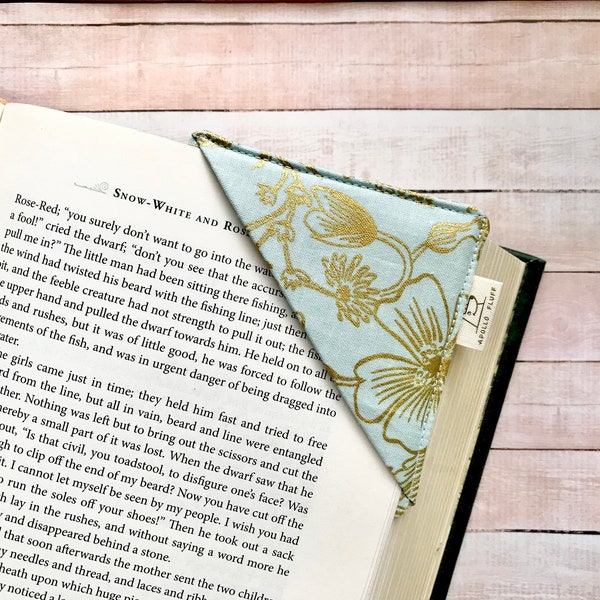 Rifle Paper Co. Bookmark, Gold Flower Fabric Bookmark, Corner Bookmark, Booklover Gift, Square Book Corner, Page Marker