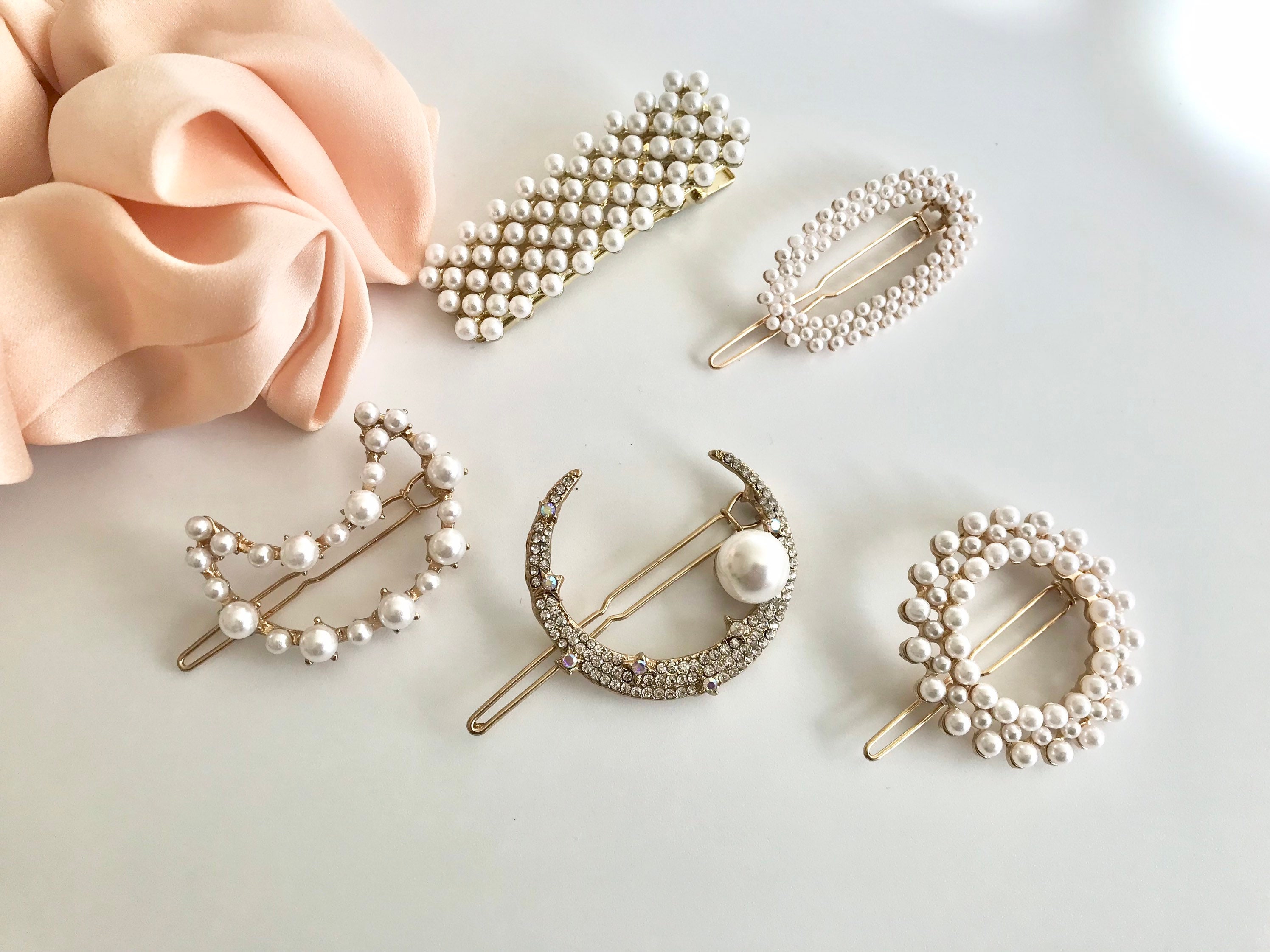 Pearl Hair Clips Set of Two Pearl Snap Clips Large Pearl Hair