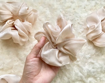 Beige Scrunchy, Organza Scrunchies,Large Scrunchies,Silky Cream scrunchies, Christmas Scrunchies, Holiday Scrunchy Pack