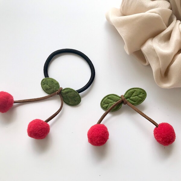 Cherry hair tie,  Charm Hair Tie, Cherry Hair Clip