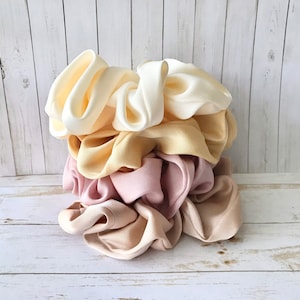 Scrunchies di raso, grandi scrunchies, scrunchy setoso, Scrunchies nuziali, scrunchie di raso setoso, cravatte per capelli, pacchetto di scrunchies neutri