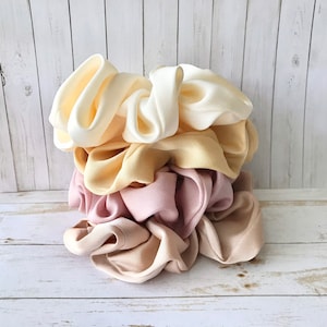 Satin Scrunchies,Large Scrunchies,Silky scrunchy, Wedding Scrunchies, Silky Satin Scrunchie, Hair Ties, Neutral Scrunchies Pack