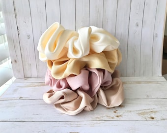Satin Scrunchies,Large Scrunchies,Silky scrunchy, Wedding Scrunchies, Silky Satin Scrunchie, Hair Ties, Neutral Scrunchies Pack