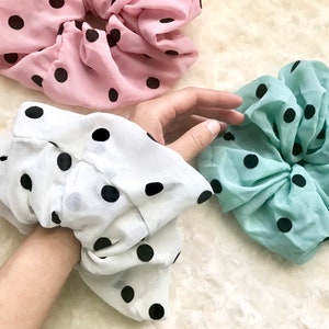 Oversized Scrunchies, Giant Scrunchies, Extra Large Scrunchy, XXL Scrunchies, Chiffon Satin Scrunchie, Polka Dot Scrunchies