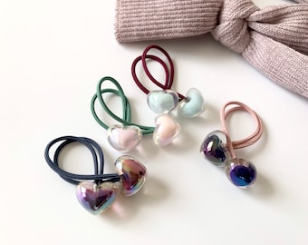 Iridescent Heart hair tie,  Charm Hair Tie