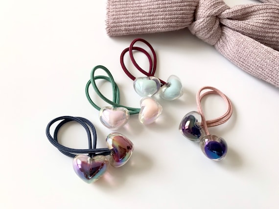 Iridescent Heart Hair Tie, Charm Hair Tie - Etsy