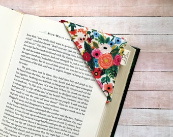 Floral Bookmark, Petite Garden Rifle Paper Co Fabric Bookmark, Corner Bookmark, Booklover, Reader, Teacher Gift, Bridal Shower, Page Marker