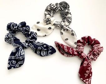 Bandana Bow Scrunchies,Jersey Knit Soft Scrunchy, Bandana Knit Scrunchies, Soft Summer Scrunchies