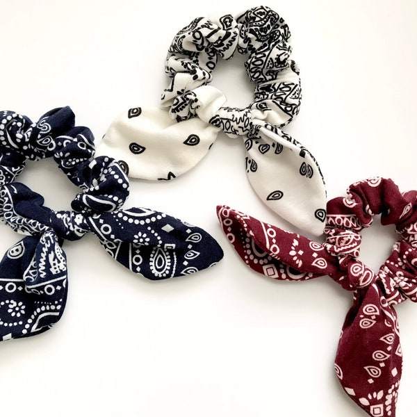 Bandana Bow Scrunchies, Jersey Knit Soft Scrunchy, Bandana Knit Scrunchies, Soft Summer Scrunchies