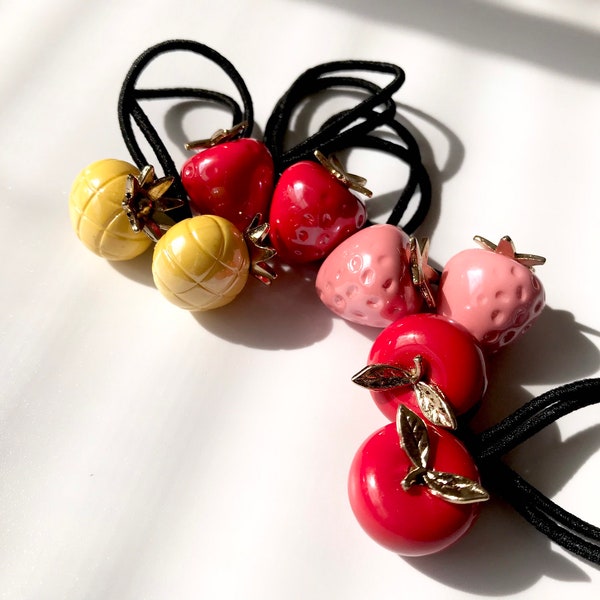 Strawberry hair tie,  Charm Hair Tie, Pineapple hair tie, Apple Hair Tie, strawberry charms, strawberry gift