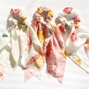 Grapefruit Scrunchies, Hair Scarf Scrunchies, Ponytail Scarf, Scarf with knot, Silk Hair Scarf, Scrunchy Scarf, Scrunchies Hair Tie with bow set of 3