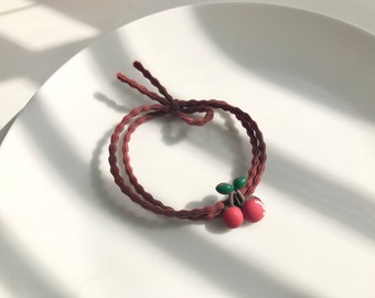 Cherry Charm Hair Tie, Elastic Ponytail Holder
