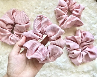 Large Pink Corduroy Scrunchie, Winter Hair Tie