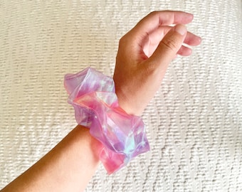 Iridescent Scrunchy Rugular Size, Holographic  Scrunchies, Pink Purple Scrunchies