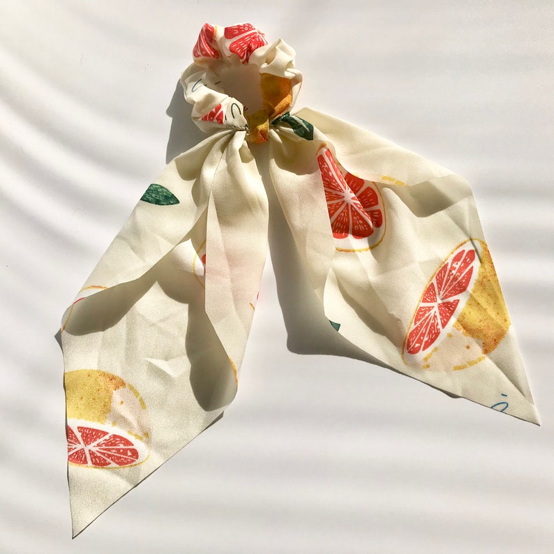 Grapefruit Scrunchies, Hair Scarf Scrunchies, Ponytail Scarf, Scarf with knot, Silk Hair Scarf, Scrunchy Scarf, Scrunchies Hair Tie with bow Yellow