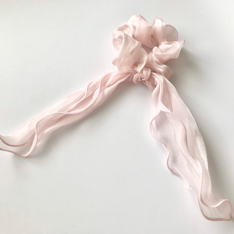 Organza scarf scrunchies, Bow Scrunchy, Scrunchies, Wedding Scrunchies /Netrual Scrunchies / satin scarf / hair scarf light pink