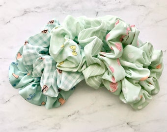 Green Chiffon Scrunchies Pack, Ladybug Hair Accessories