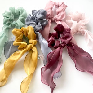 Organza scarf scrunchies, Bow Scrunchy, Scrunchies, Wedding Scrunchies /Netrual Scrunchies / satin scarf / hair scarf image 1