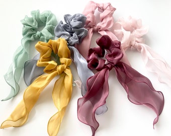 Organza scarf scrunchies, Bow Scrunchy, Scrunchies, Wedding Scrunchies /Netrual Scrunchies / satin scarf / hair scarf