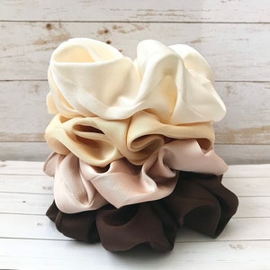 Satin Scrunchies, Scrunchies Pack, Scrunchies Set of 4, Large Scrunchies,Silky scrunchy, Silky Satin Scrunchies, Neutral Scrunchies Pack