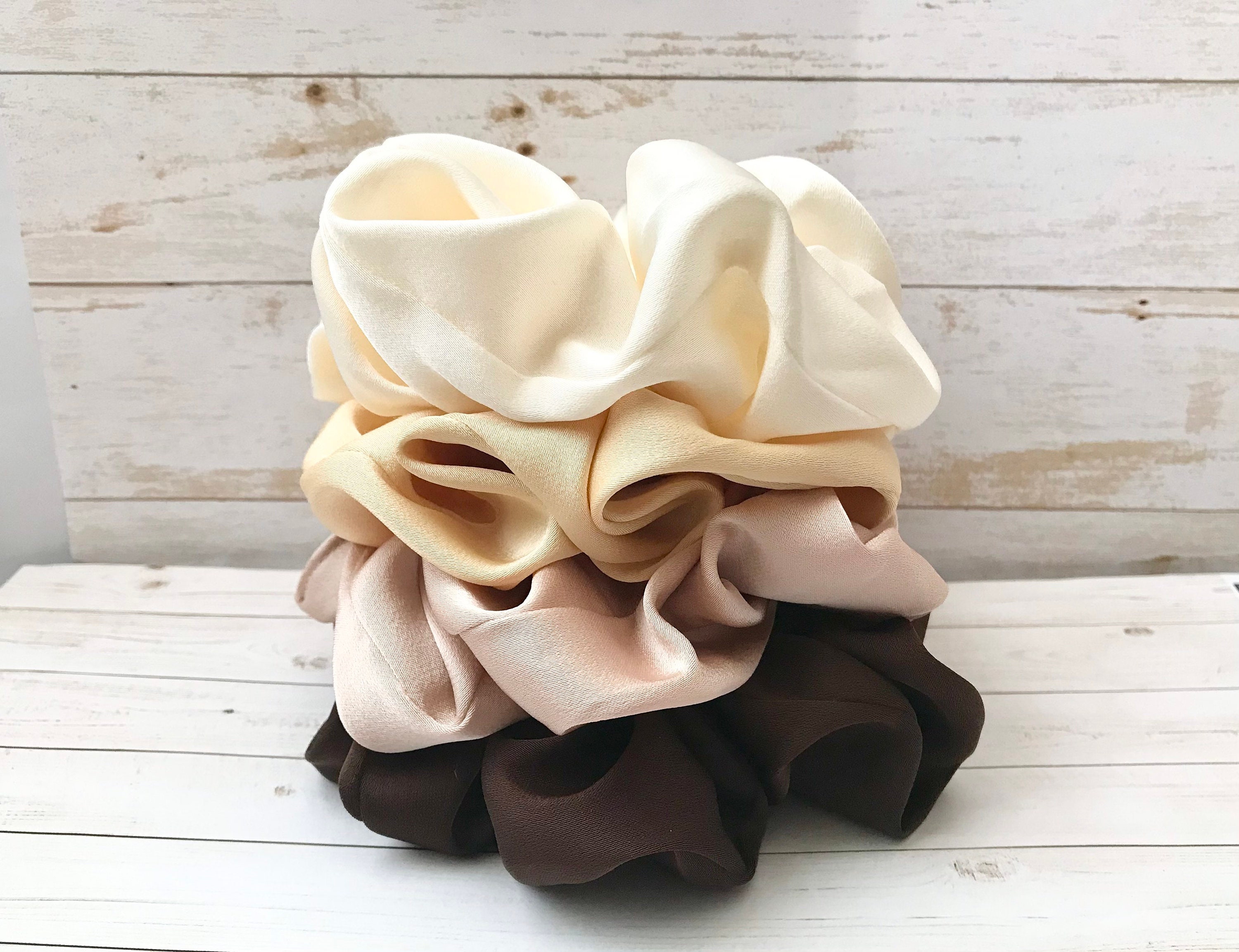 Large Silky Satin Scrunchies, Neutral Hair Tie Set of 4 - Etsy display picture 3