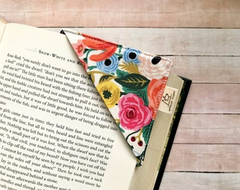 Floral Bookmark, Rifle Paper Co Fabric Bookmark, Corner Bookmark, Booklover, Reader, Teacher Gift, Bridal Shower, Page Marker