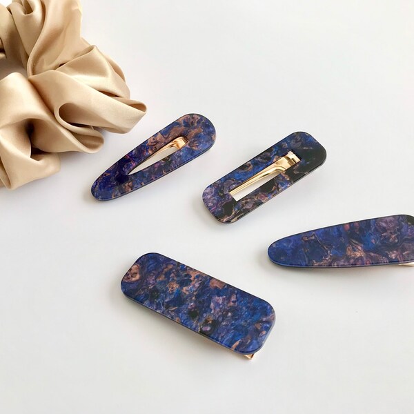 Rectangle Hair Clips, Teardrop Rectangle Hair Clips, Statement Hair Clip, Acetate Cellulose, Van Gogh