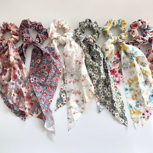 Scarf Scrunchies,Hair Scrunchies Scarf, Floral Hair Scarf with knot