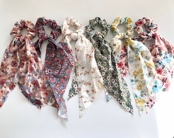 Scarf Scrunchies,Hair Scrunchies Scarf, Floral Hair Scarf with knot