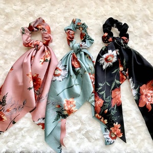 Scarf Scrunchies, Scrunchies Pack of 3, Scarf with knot, Silk Hair Scarf, Scrunchy Scarf