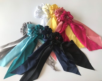 Satin Scarf Scrunchie, Silky Ponytail Scarf, Hair Tie