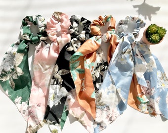 Scrunchies Scarf, Hair Scarf Scrunchies, Summer Floral Tropical Scrunchies, Bow Scrunchy with knot