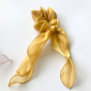 Organza scarf scrunchies, Bow Scrunchy, Scrunchies, Wedding Scrunchies /Netrual Scrunchies / satin scarf / hair scarf Gold