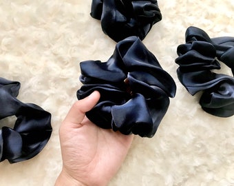 Large Navy Organza Scrunchie, Sheer Satin Hair Tie