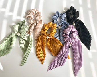 Satin Scarf Scrunchie with Pearl, Hair Tie