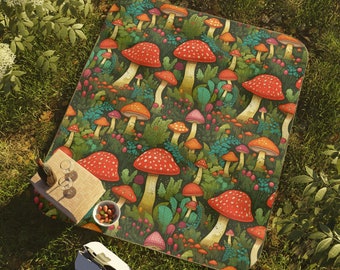 Mushroom Picnic Blanket | Picnic Blanket | Summer Blanket | Outdoor Blanket | Beach Blanket | Camping Blanket | Water Resistant | Picnic Mat