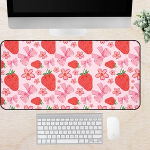 Strawberry Desk Mat | Computer Desk Mat | Cute Desk Mat | Desk Mat Aesthetic | Desk Mat Cute | Cute Desk Pad | Mouse Pad