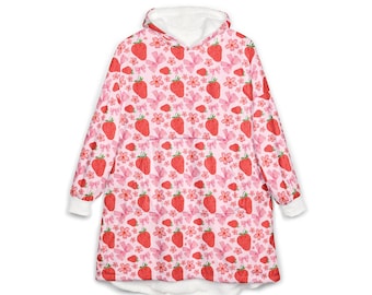 Erdbeer Decke Hoodie | Obst Decke | Kapuzendecke | Hoodie-Decke | Decke Hoodie | Fleece-Decke | Kapuzen Cape