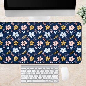 Flower Desk Mat | Floral Desk Mat | Cute Desk Mat | Desk Mat Aesthetic | Desk Mat Cute | Cute Desk Pad | Blue Desk Mat