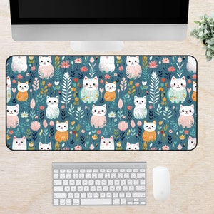 Cat Desk Mat | Floral Desk Mat | Cute Desk Mat | Cute Cat Desk Mat | Desk Mat Aesthetic | Desk Mat Cute | Cute Desk Pad